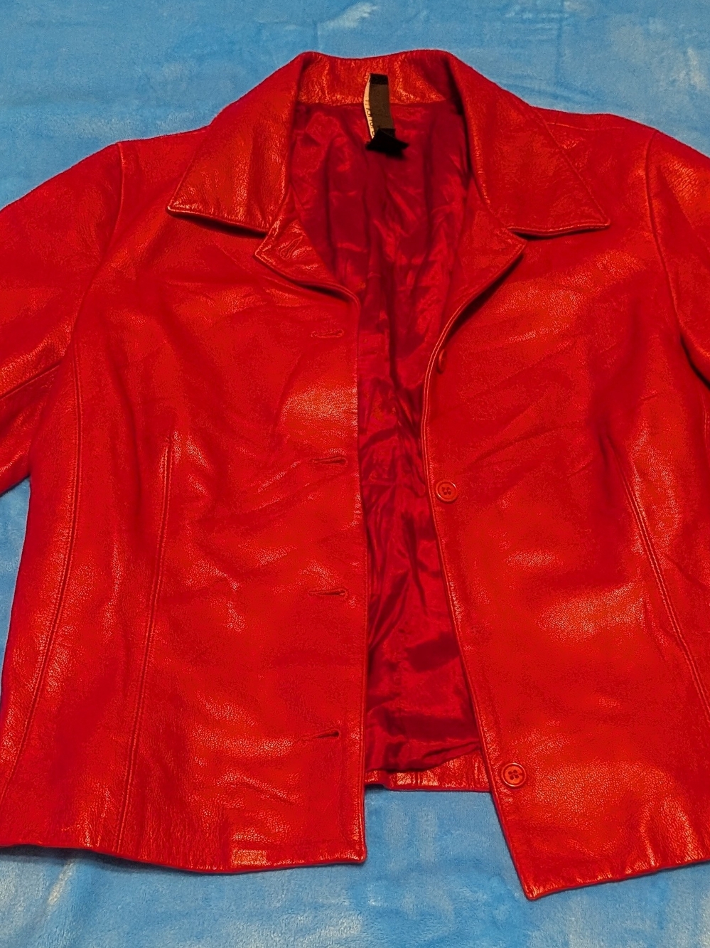 ❤️ Red Lamb Leather Button-Front Jacket ❤️